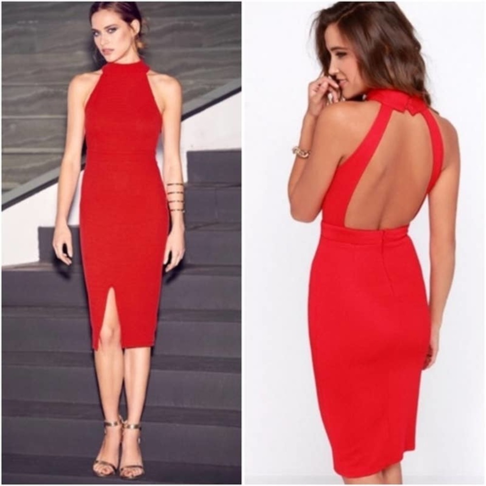 Lulu’s Outstanding Features Red Halter Dress